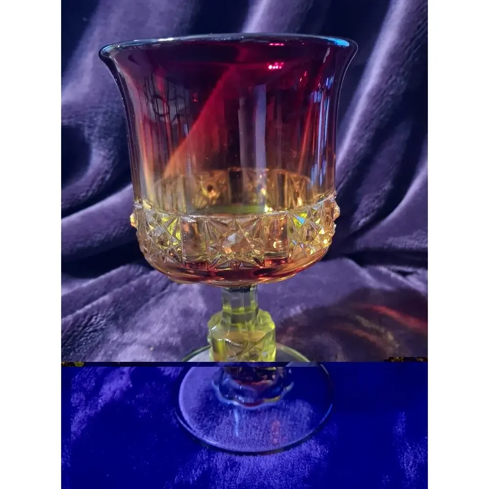 Vintage Amberina LG Wright Glass Daisy & Cube Glass Water Goblet 5.75